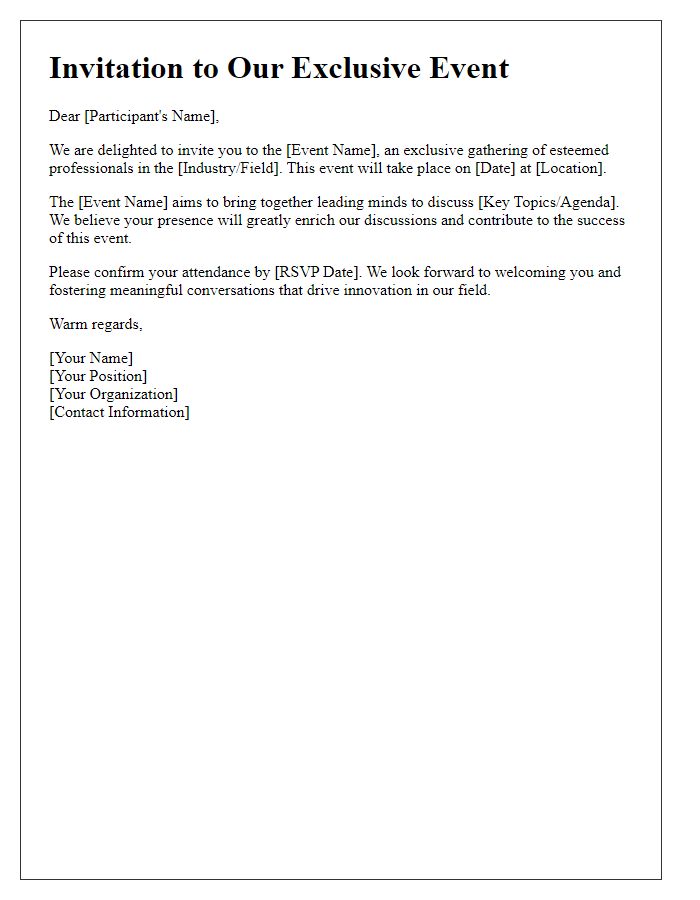 Letter template of tailored invitation for esteemed participants