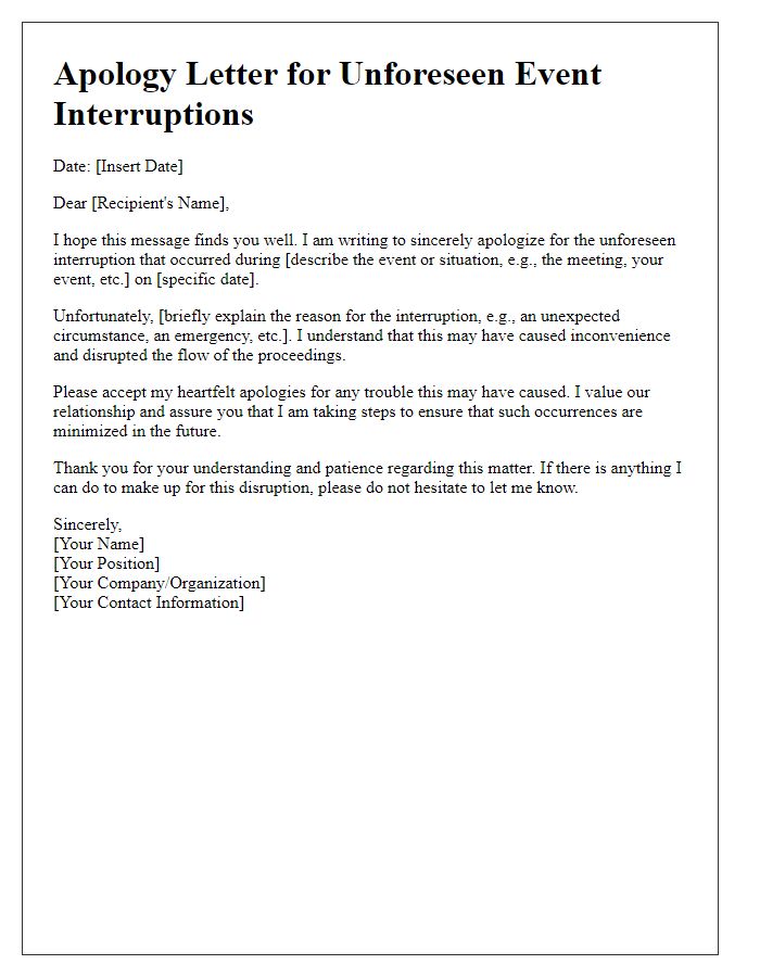 Letter template of apologies for unforeseen event interruptions