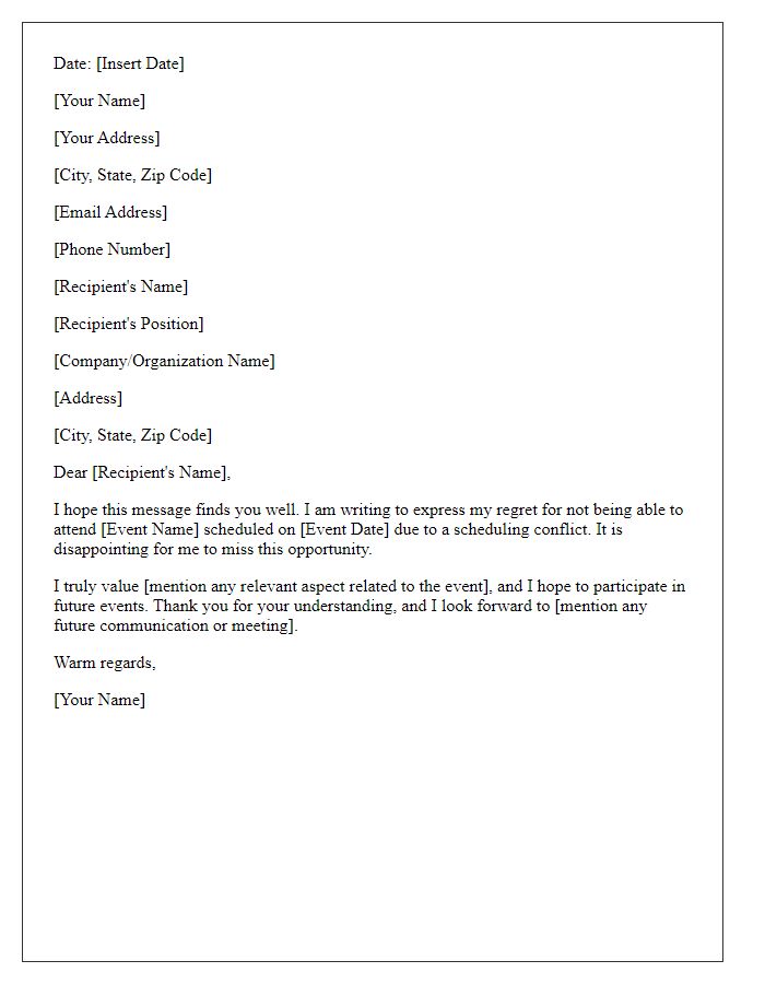 Letter template of regret for event scheduling conflict