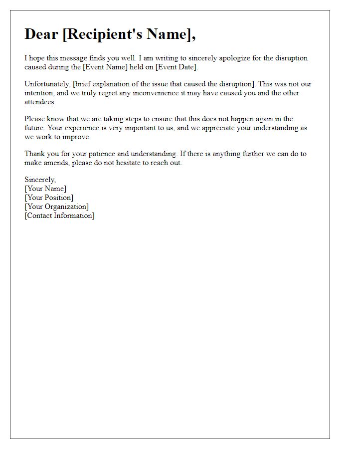 Letter template of sincere apology for event disruption