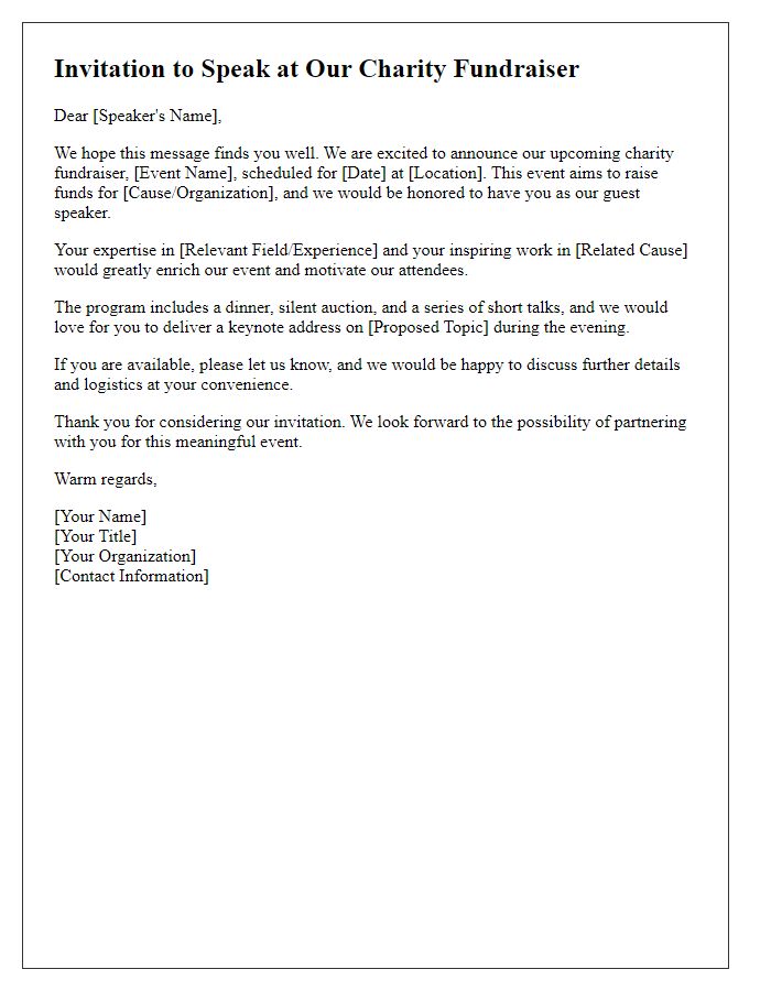 Letter template of guest speaker invitation for a charity fundraiser