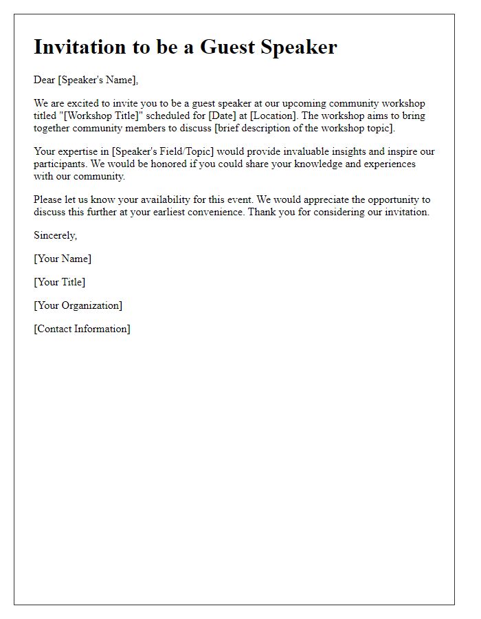 Letter template of guest speaker invitation for a community workshop