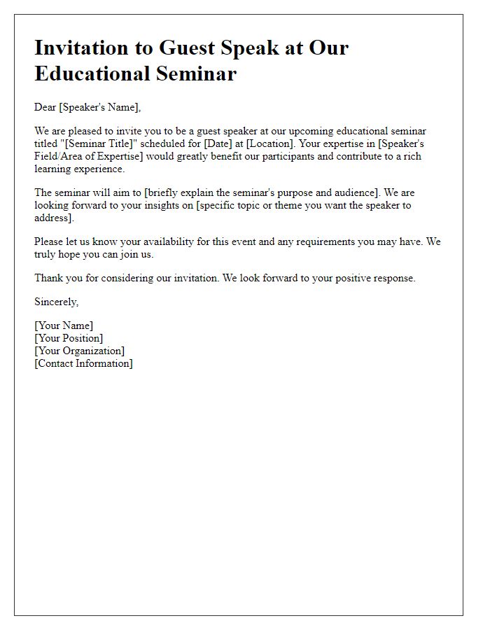 Letter template of guest speaker invitation for an educational seminar