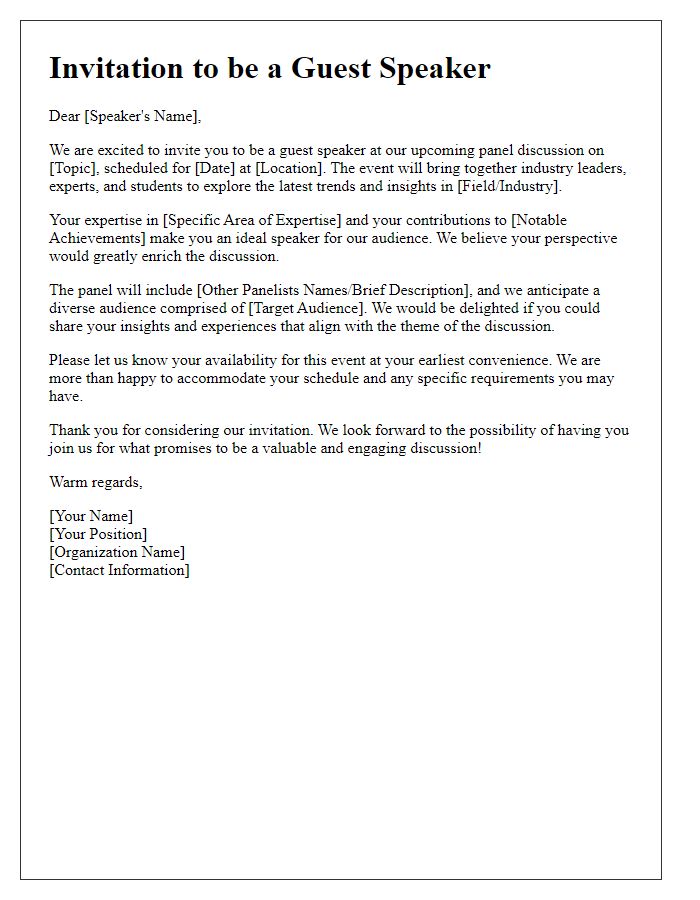 Letter template of guest speaker invitation for a panel discussion