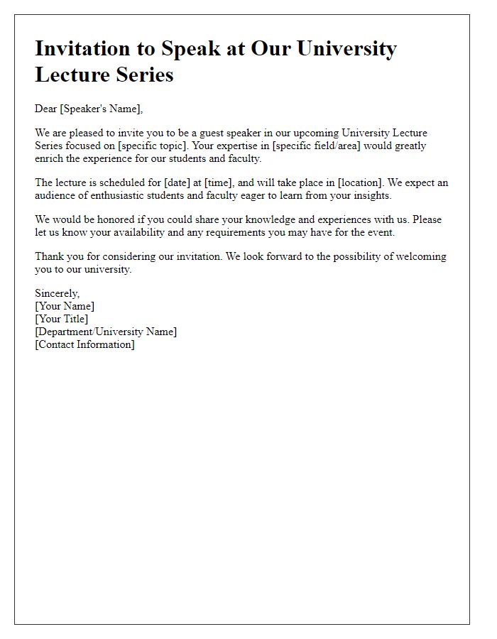 Letter template of guest speaker invitation for a university lecture series