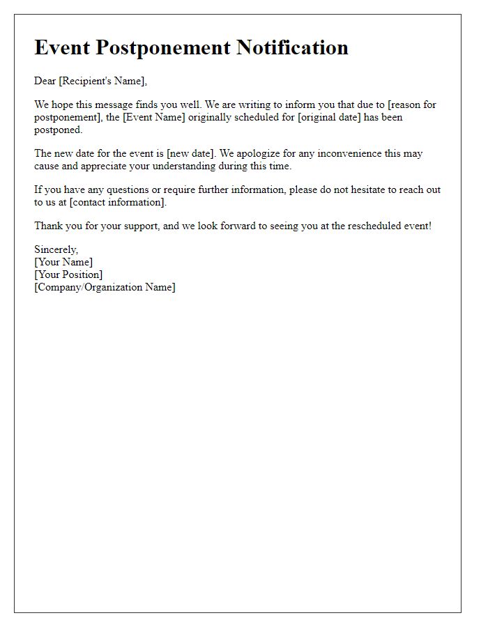 Letter template of event postponement update