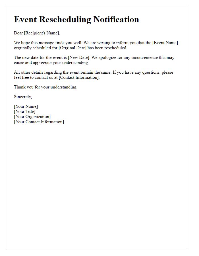 Letter template of event rescheduling notification
