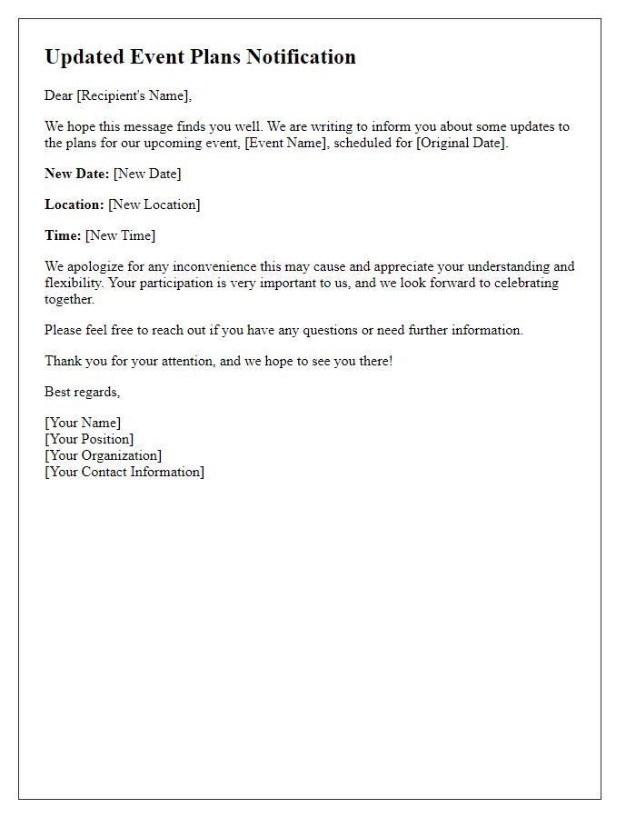 Letter template of updated event plans notification