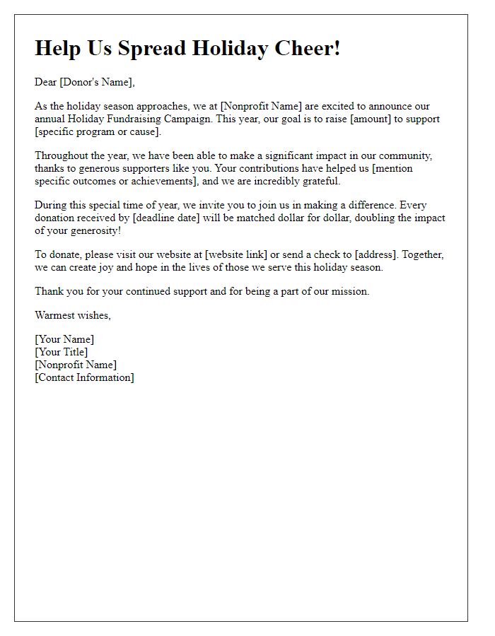 Letter template of holiday fundraising campaign for nonprofit events