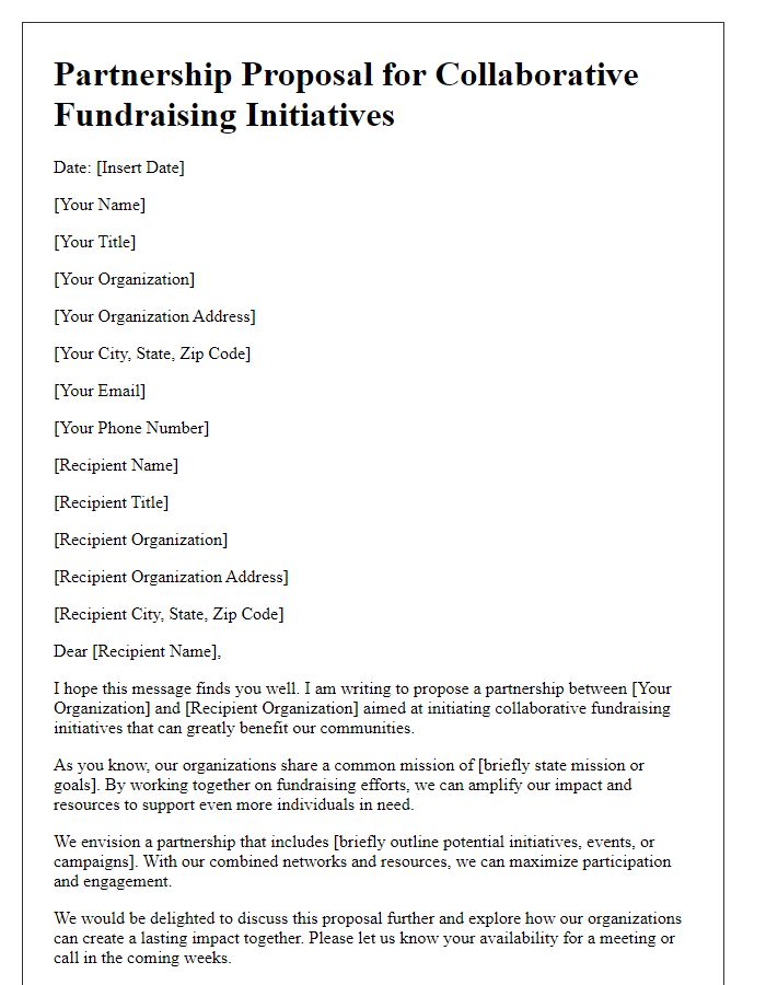 Letter template of partnerships proposal for collaborative fundraising initiatives