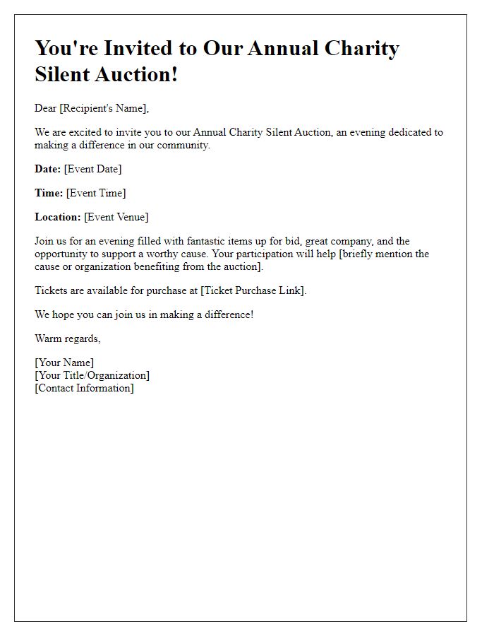 Letter template of silent auction invitation for charity event