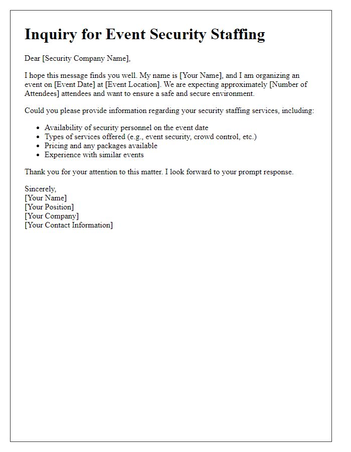 Letter template of inquiry for event security staffing