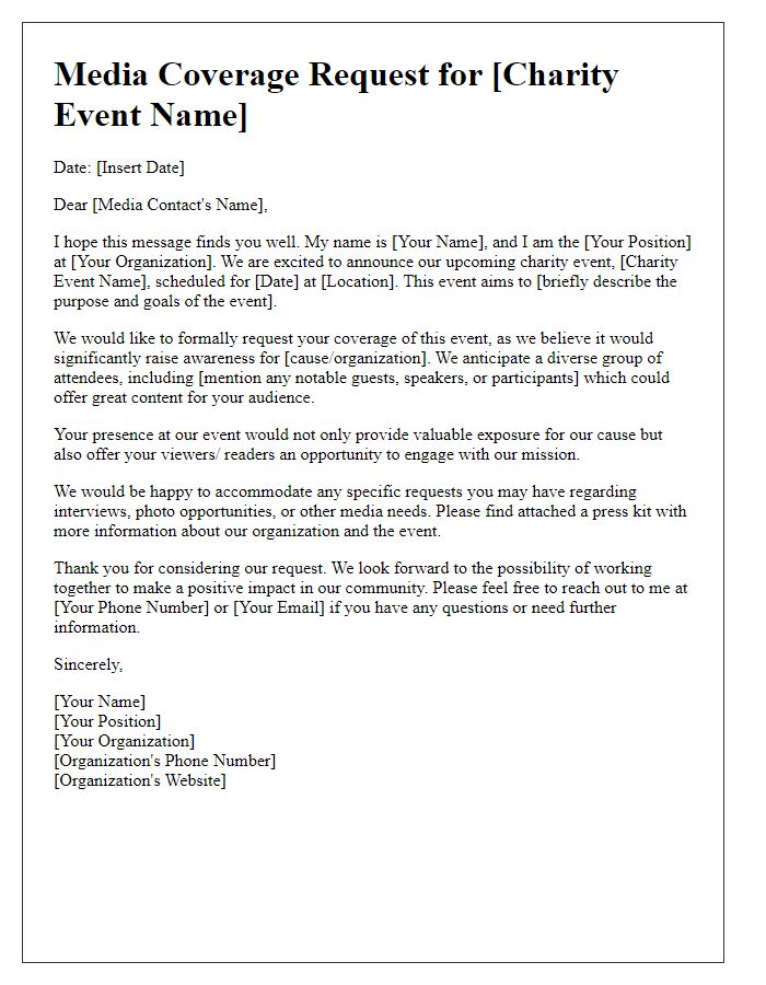 Letter template of media coverage request for a charity event