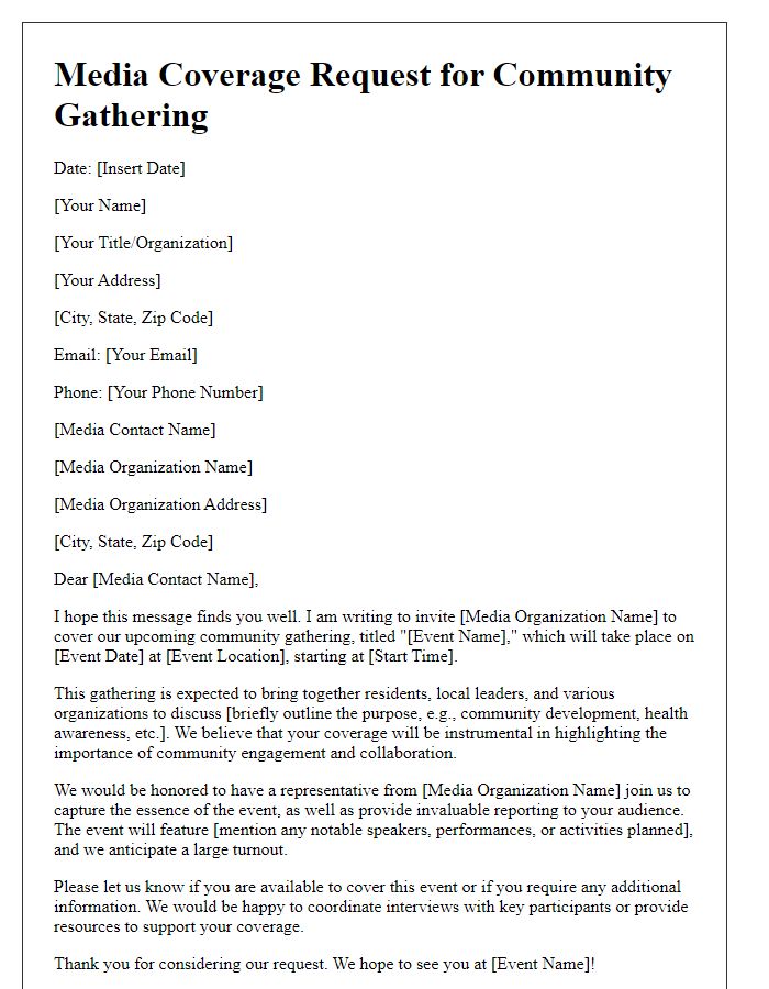 Letter template of media coverage request for a community gathering