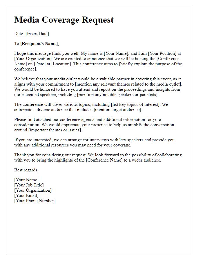 Letter template of media coverage request for a conference