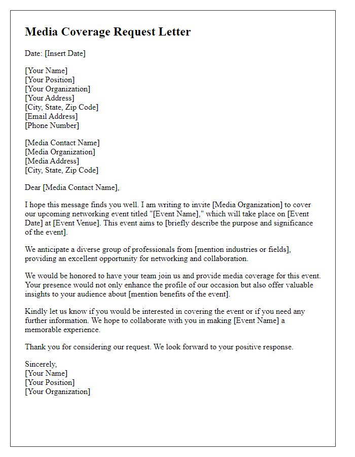 Letter template of media coverage request for a networking event