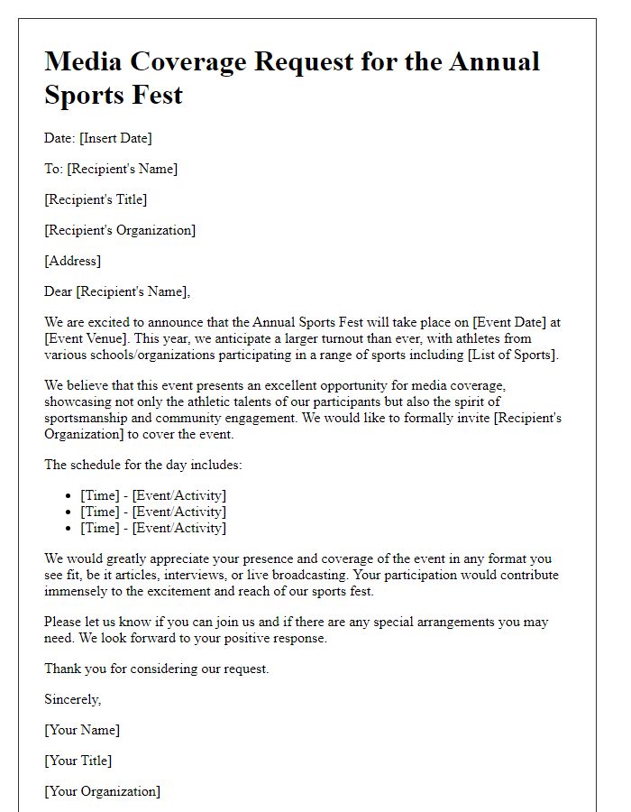 Letter template of media coverage request for a sports event