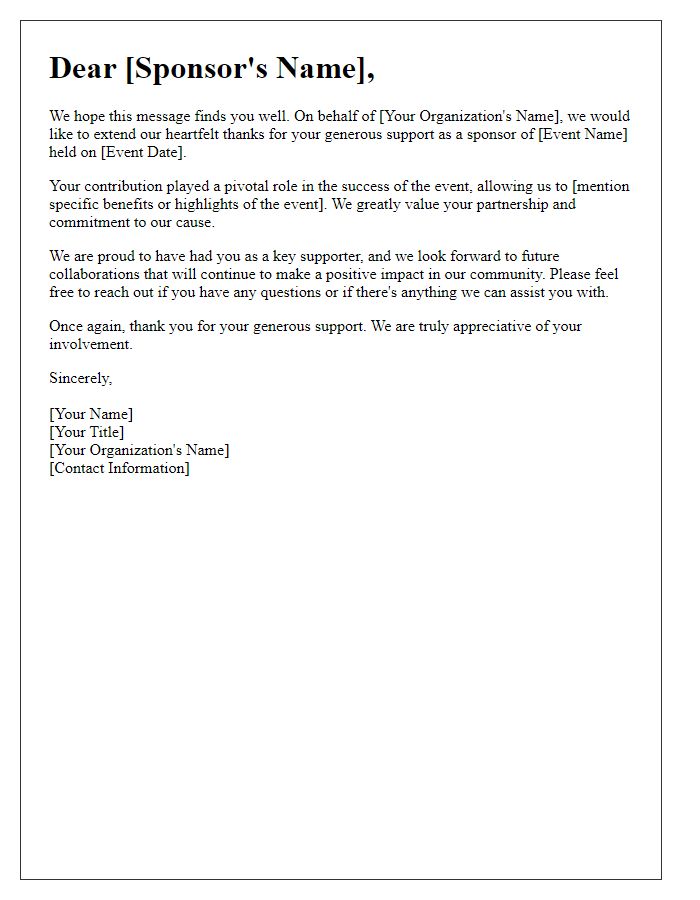 Letter template of appreciation for event sponsors