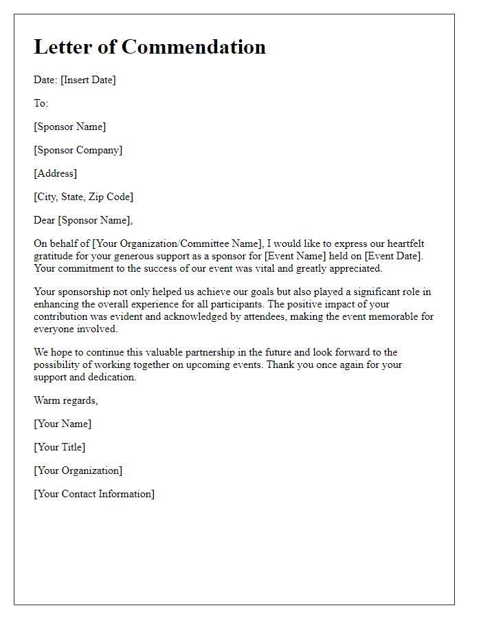 Letter template of commendation to event sponsors