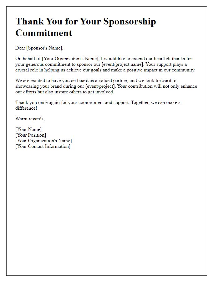 Letter template of thanks for sponsorship commitment