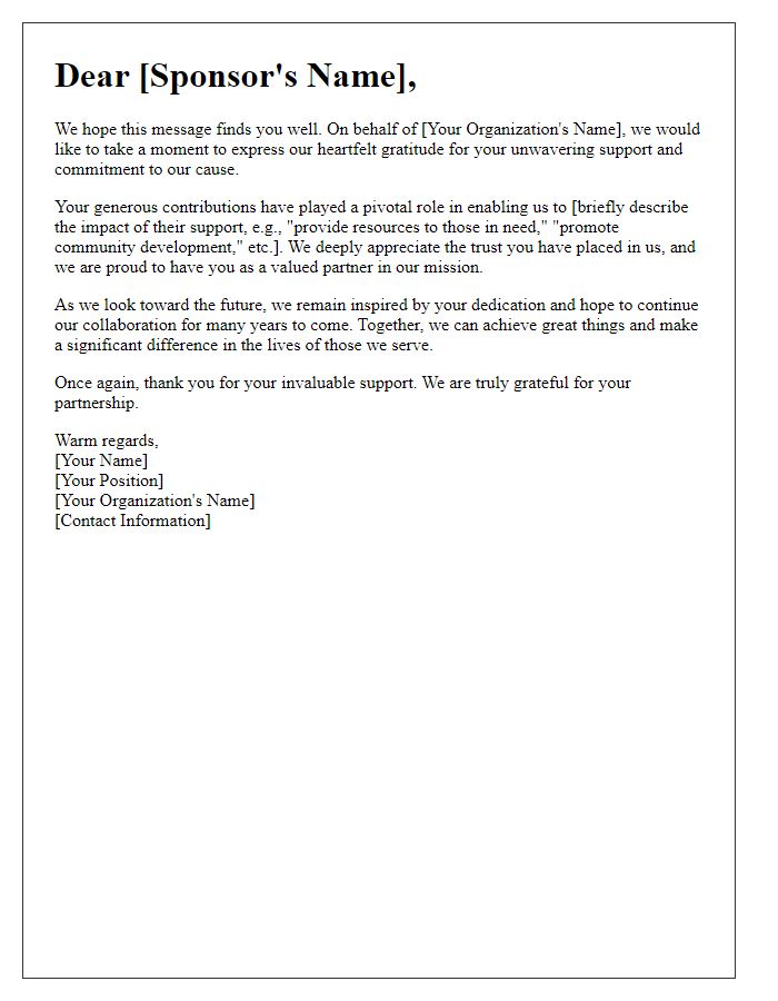 Letter template of tribute to our valued sponsors