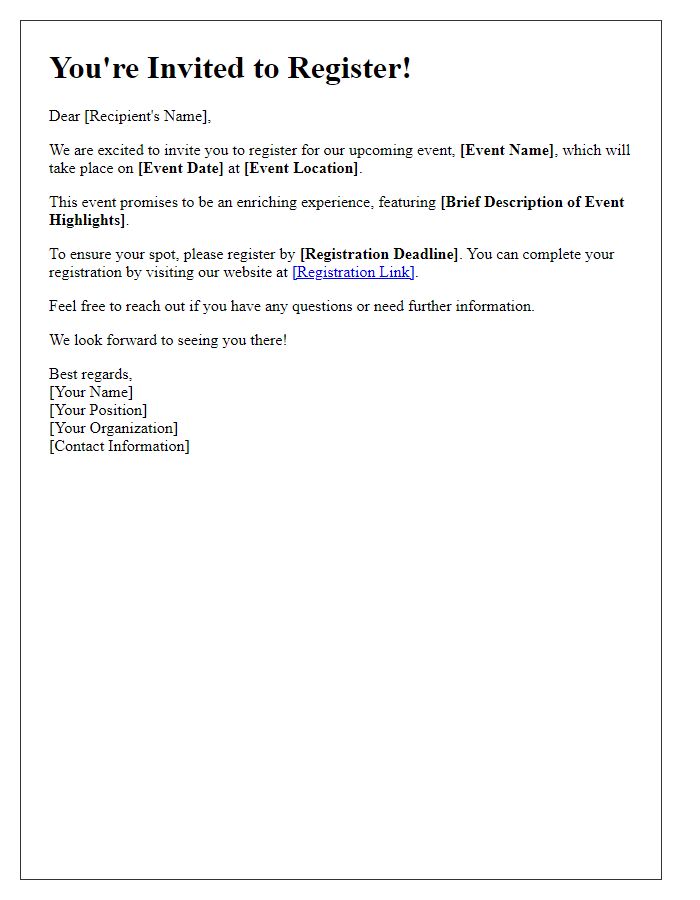 Letter template of invitation to register prior to the event