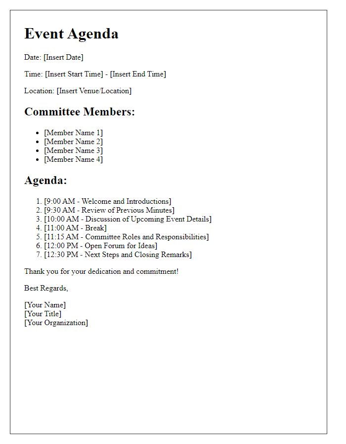 Letter template of event agenda for committee members