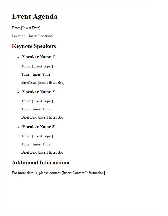 Letter template of event agenda for keynote speakers