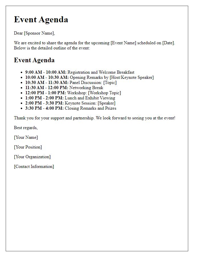 Letter template of event agenda for sponsors