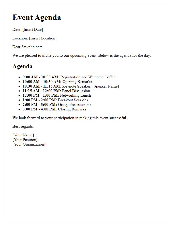 Letter template of event agenda for stakeholders