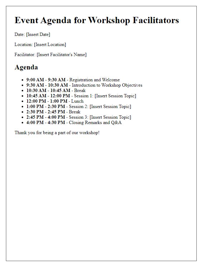 Letter template of event agenda for workshop facilitators