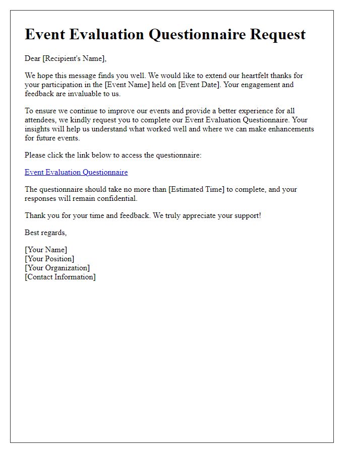 Letter template of Event Evaluation Questionnaire Request