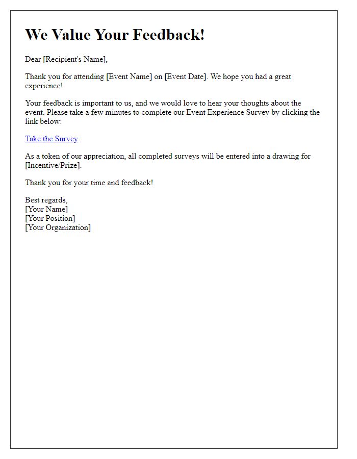 Letter template of Event Experience Survey Invitation