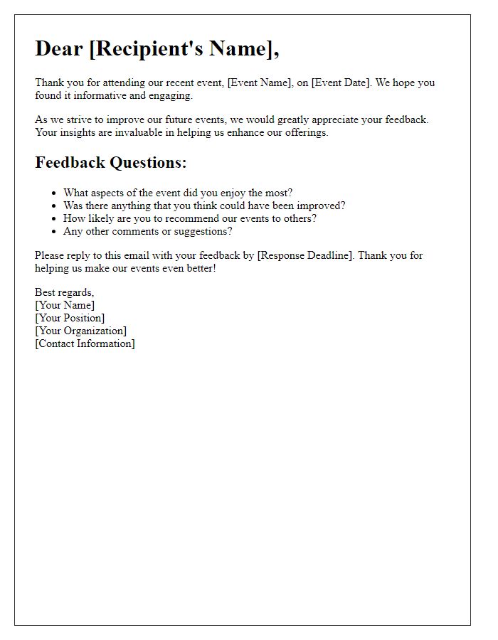 Letter template of Event Insights Feedback Request