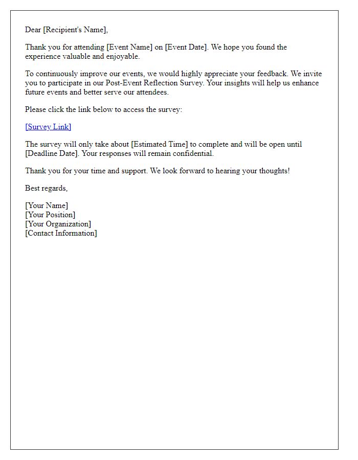 Letter template of Post-Event Reflection Survey Invitation