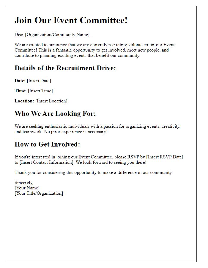 Letter template of announcement for event committee recruitment drive