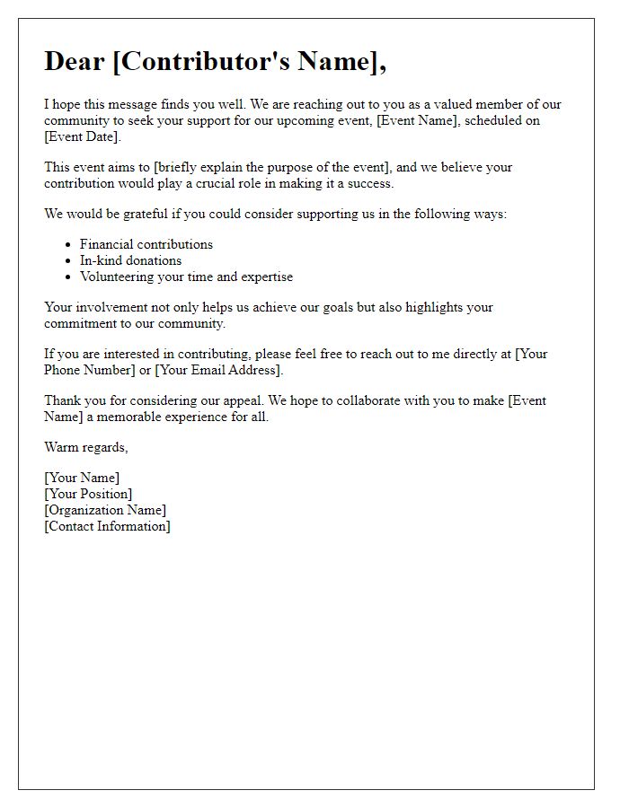 Letter template of appeal for event committee contributors