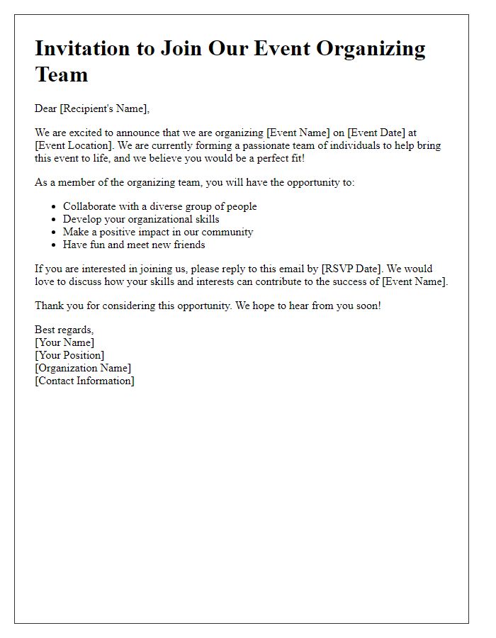 Letter template of invitation to join the event organizing team