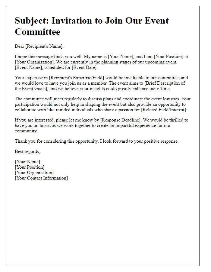 Letter template of outreach for joining the event committee