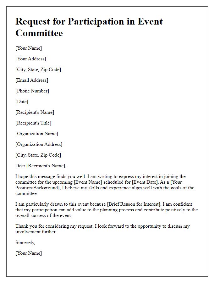 Letter template of request for participation in event committee