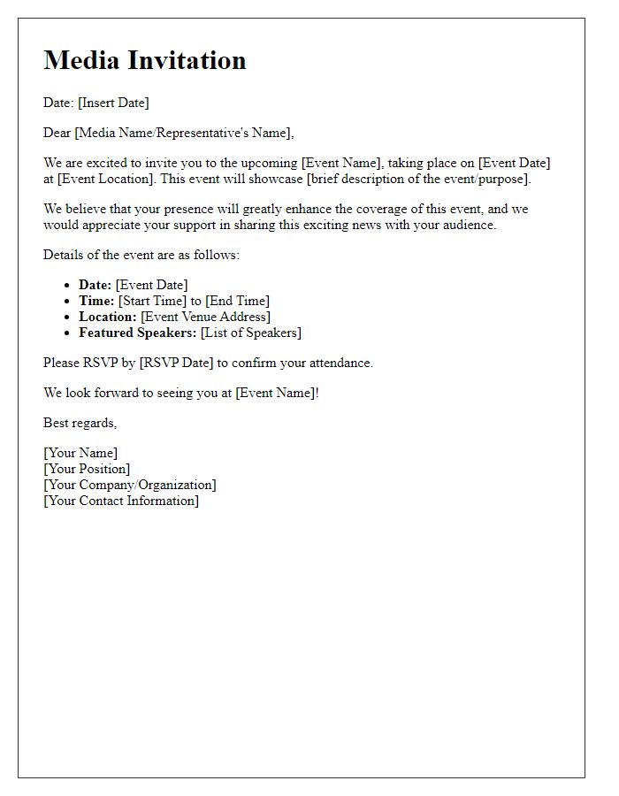 Letter template of media invitation for upcoming event participation.