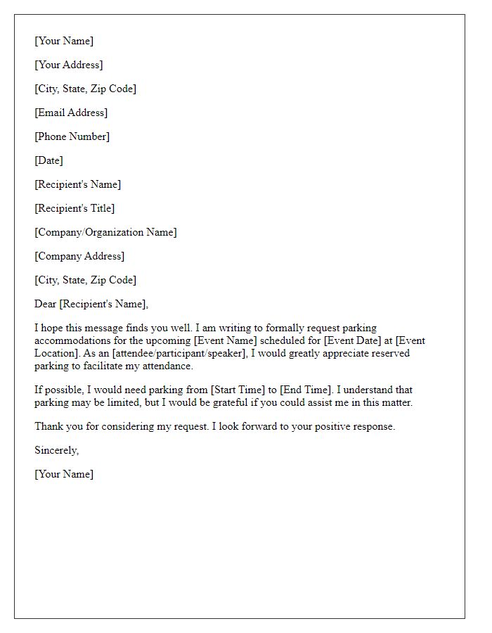 Letter template of request for event parking accommodation