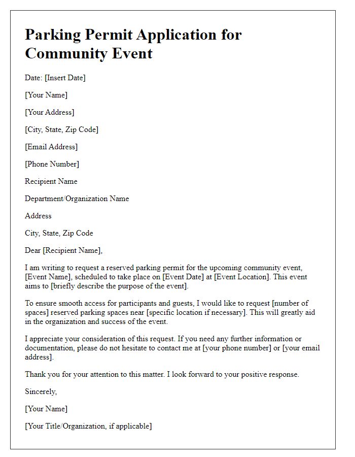 Letter template of reserve parking permit application for community event