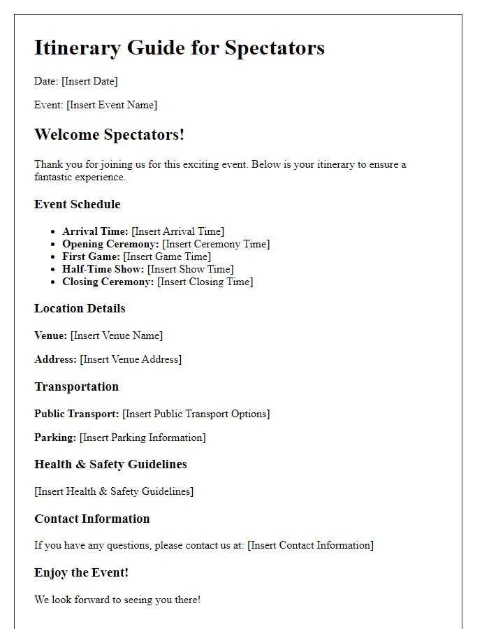 Letter template of itinerary guide for sports event spectators