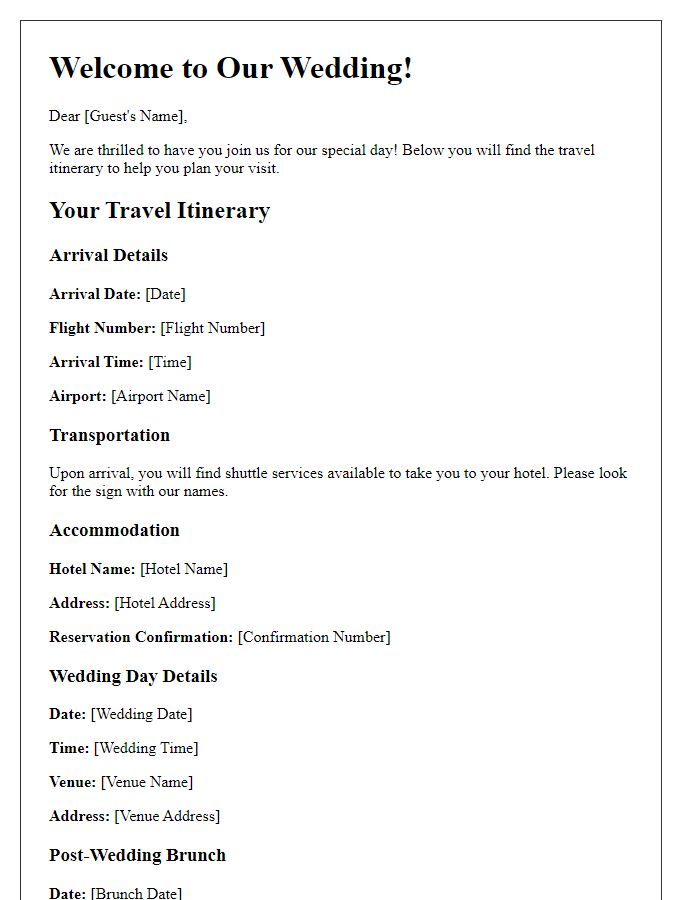 Letter template of travel itinerary for wedding guests