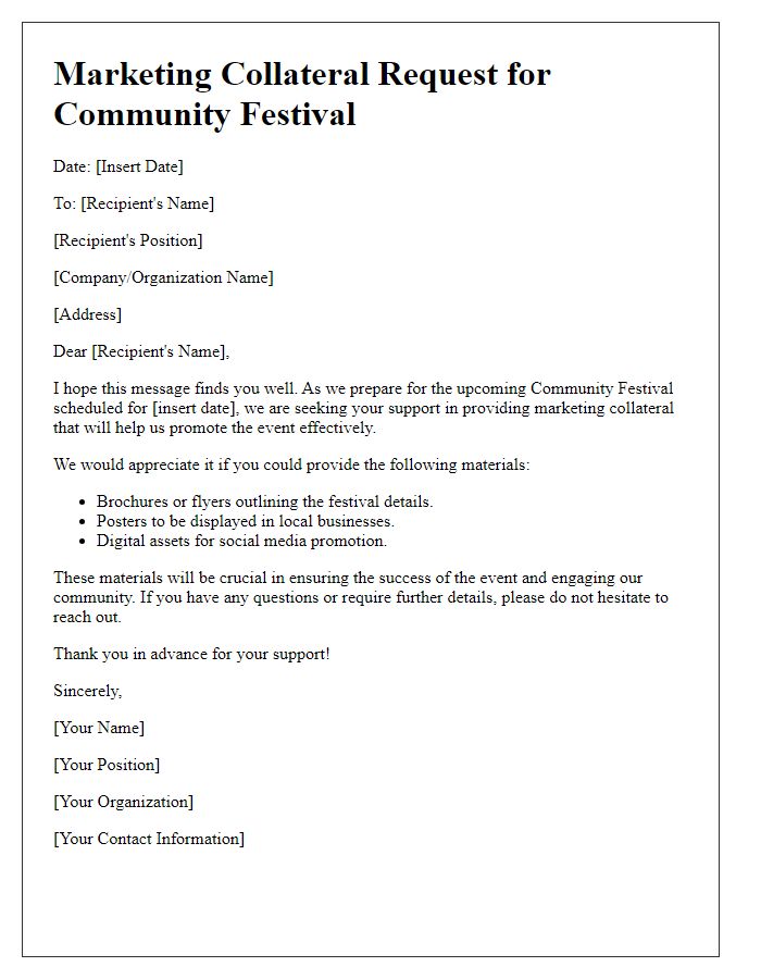 Letter template of marketing collateral request for community festival.