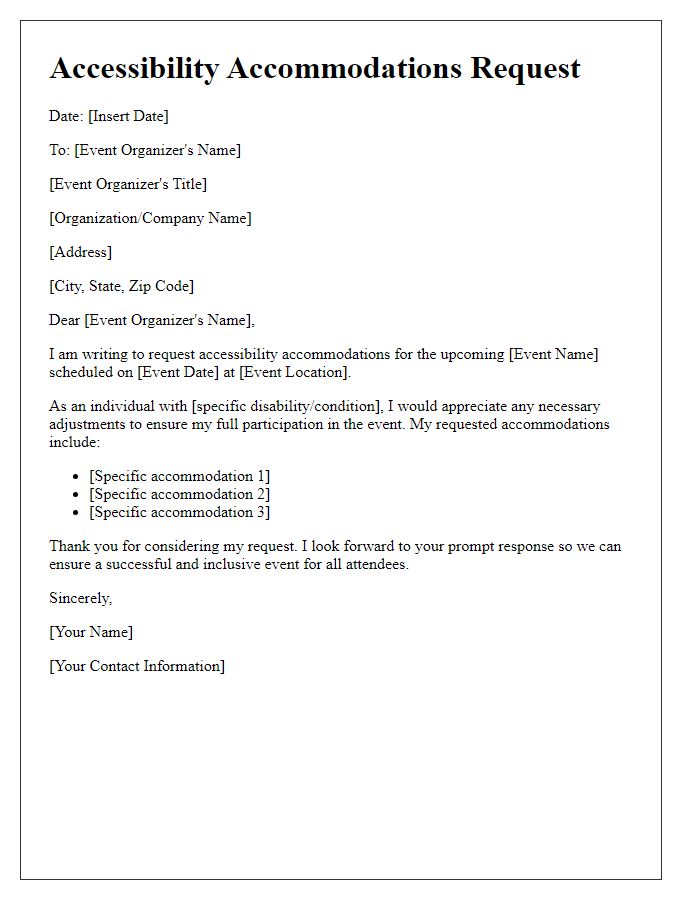 Letter template of accessibility accommodations for events