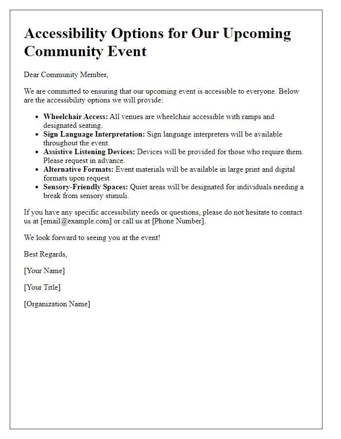 Letter template of accessibility options for community events