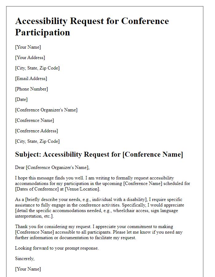 Letter template of accessibility request for conference