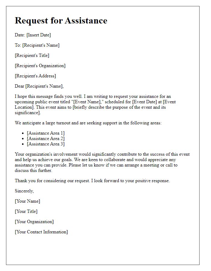Letter template of assistance requests for public events